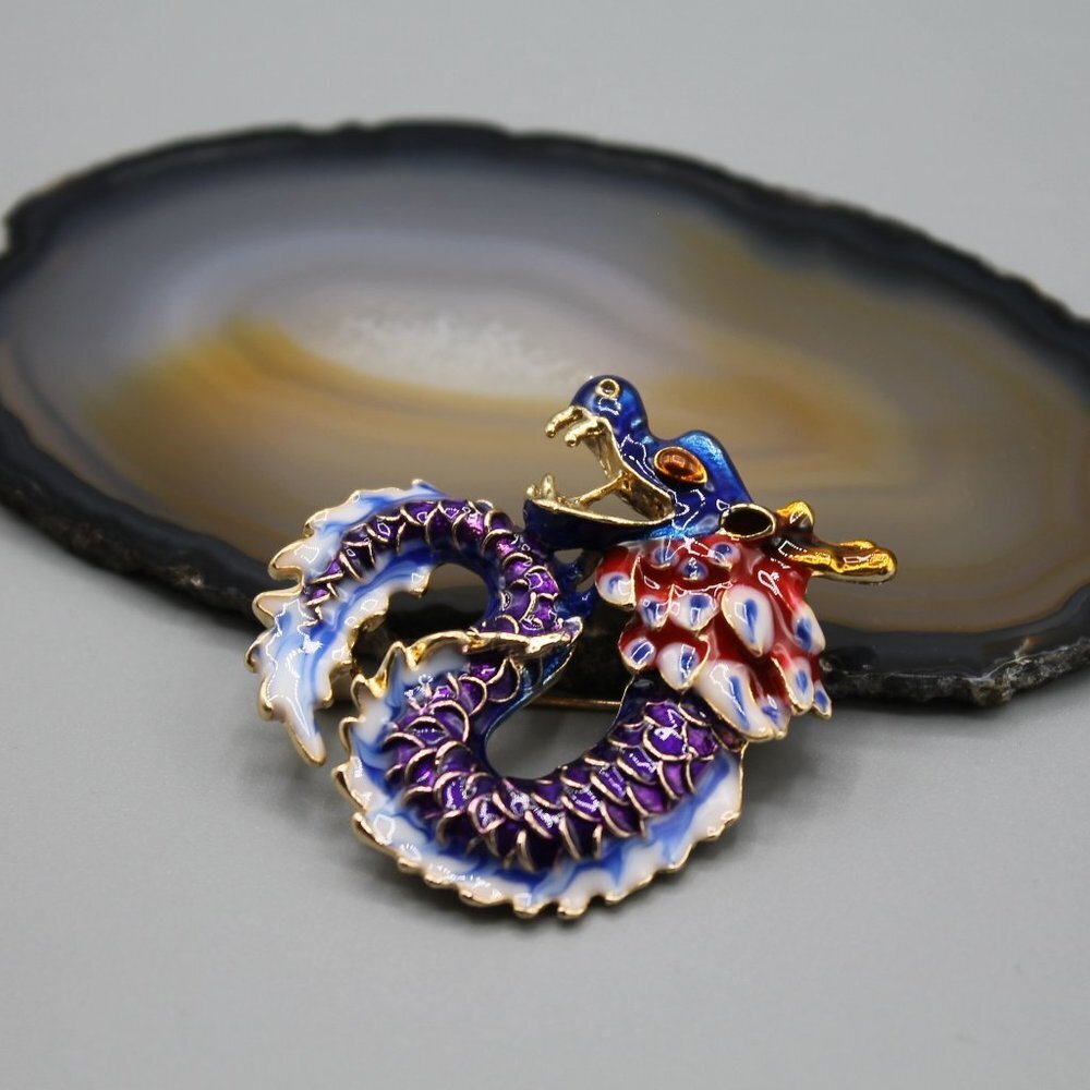 Chinese dragon pin brooch pendant jewelry fashion yellow gold purple blue new - Picture 3 of 10